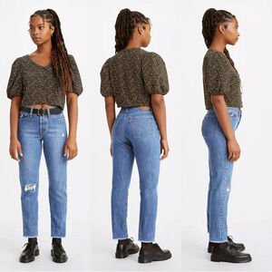 Levi’s Women’s Wedgie Icon Fit Ankle Jeans Button Fly High Rise Raw Hem Blue 29